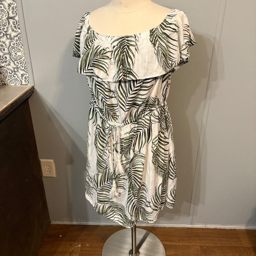 City Chic White and Green Leaf Midi Dress